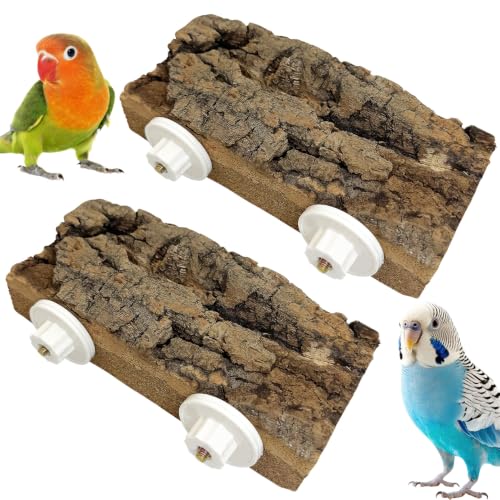 kathson 2Pcs Natural Cork Bird Perch Stand Platform Small Birds Thicken Wooden Rectangle Stand Perch Parakeet Chewing Toy Cage Accessories for Lovebirds Cockatiels Conures(Double Screw, 1.9 in Thick) - color: Side view style 2PCS, size: 3.9 x 7.9 x 1.9 in