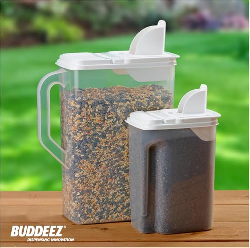 Buddeez Pet Food Storage Containers - 2 Count Bird Seed Dispenser with Pour Tight Lids and Easy Pour Spouts, 8 Qt and 3.5 Qt, Bird Seed Storage for Small and Large Feed, BPA Free