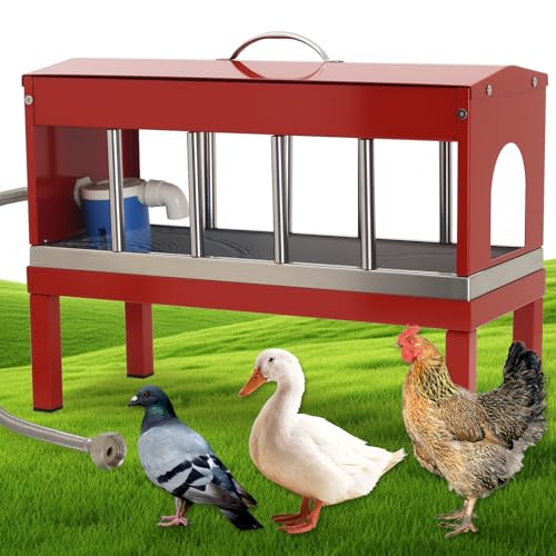 Automatic Chicken Waterer Stainless Steels Large Poultry Waterer Dispenser 11 Windows with Float Valve Kit Hose Accessorie for Duck Goose Pigeon Quail Turkeys
