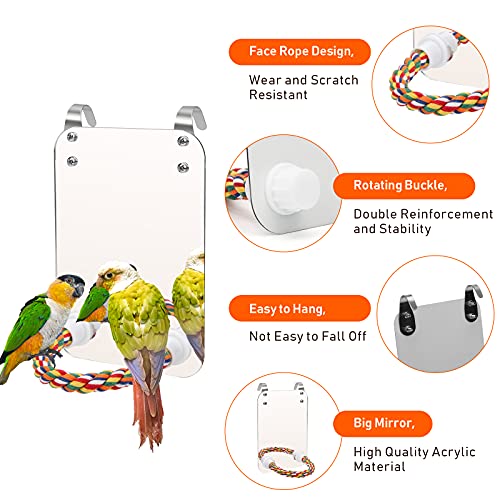 7‘’ Bird Mirror for Cage, Coolrunner Bird Parrot Mirror with Rope | for cockatiel conures, lovebirds, Parrot, canaries, and budgies - size: 7''