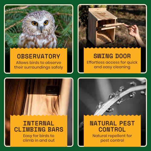 Barn Owl Nesting Box - Large, Cedar, Preassembled, Easy-Hang | Traditional Cedar Wood Owl Box with front-access door for easy cleaning, attracts screech owls and backyard birds.