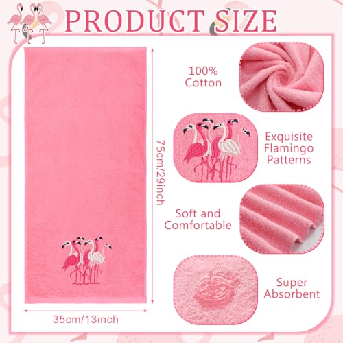 SmoothNovelty 2 Pcs Flamingo Hand Towels Pink Bathroom Decor 14x29 Inch | Embroidered Hot Pink Bathroom Hand Towels, 100% Cotton, Soft Absorbent, Summer Hawaii Bathroom Kitchen Decor - style: Flamingo