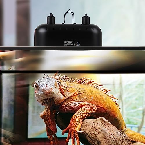 15inch Dual Reptile Light Fixture Dual Reptile Heat Lamp Fixture | Max 150W, 100W UVA UVB Sun Light & Ceramic Heat Emitter, Double Dome Lamp, For Terrarium and Tortoise Habitat - size: 15inch with UVA UVB sun lamp and CHE bulb