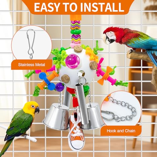 Bird Toys, Parrot Pullable Stainless Steel Cup Colorful Acrylic Stick Chew Toys for Amazons Mini Macaws African Greys Cockatoos Conures,Cockatiels, Lovebirds，Parrotlet，Eclectus (White) - color: White