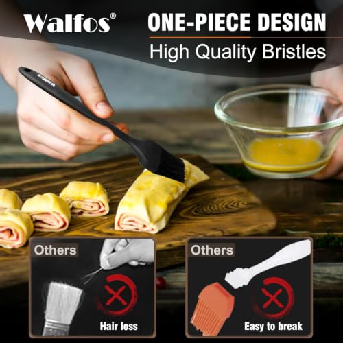 Walfos 600°F Heat Resistant Silicone Basting Brushes BPA Free Pastry Brush, Spread Oil Butter Sauce for BBQ Grill Baking Kitchen Cooking, Dishwasher Safe (2 SIZE) - color: Black, size: Large + Small