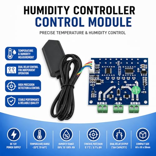 2-Pack XH-M452 Humidity Controller Digital Thermostat, Dual Relay 10A | DC 12V, LED display, independent heating and humidity control, for furnace, humidifier, and incubation projects