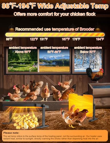 Chicken Brooder, 200W 16x12in Large Chick Heat Plate with Adjustable Temp(86~194℉) & 12H Timer & Height & Angle & Remote Control for Coops Poultry, Anti-Scald Brooder Heater for 30 Chicks
