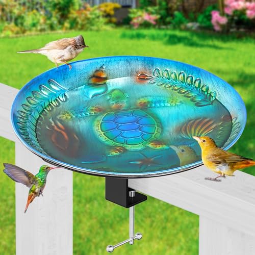 Deck Mounted Bird Bath for Outside, Detachable Birdbath Bowl with Sturdy Clamp, Outdoor Bird Baths Bowl for Attracting Birds Garden Yard Decor (Ocean Blue Turtle) - color: Ocean Blue Turtle