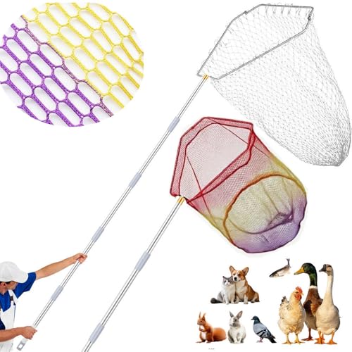 Chicken Catching Net 2 Pcs, 43" to 65" Adjustable Length Animal Net | Chicken Net Catcher Stainless Steel Poultry Catcher for Catching Small Chicken, Goose, Ducks, Fish, Birds(2 Nets & 1 Pole