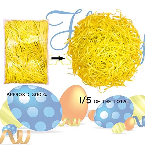 PEVOGON Yellow Easter Grass Filler Paper Shreds for Easter Basket Gift Packaging Filling Egg Stuffer Party Supplies Decoration, 200G - color: Yellow