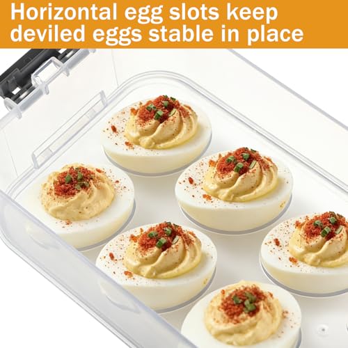 3-Layer Deviled Egg Container with Lid and Handle, Clear Plastic Deviled Egg Carrier for Fridge, Portable Stackable Eggs Holder Platter for Easter Party Picnics Camping Travel