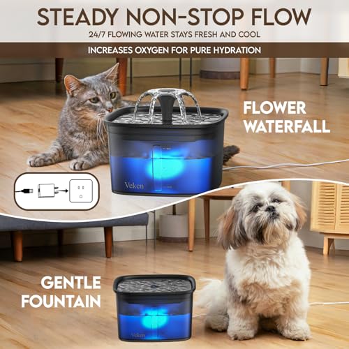 Veken Innovation Award Winner 95oz/2.8L Cat Water Fountain | Automatic Pet Fountain Dog Water Dispenser with Replacement Filters & Silicone Mat for Cats, Dogs (Space Black, Plastic) - color: Space Black