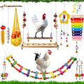 11PCS Chicken Toys for Coop Accessories - Chicken Xylophone Toy, Chicken Mirror, Chicken Ladder Bridge, Coop Swing, Vegetable Hanging Chicken Feeder, Chewing Foraging Toys, Gifts for Hens - size: 11pcs