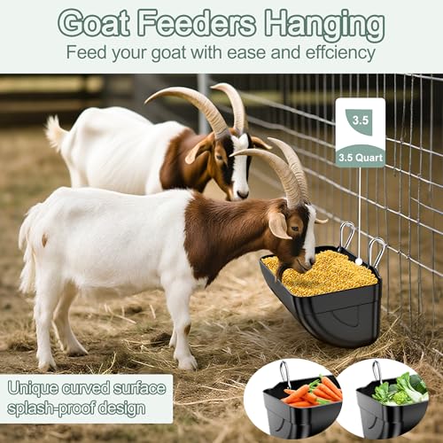 Goat Feeders Hanging Poultry Feeder Trough for Livestock, 3*3.5 Quart Black | Goat Feeder, Hanging Chicken Waterer Feeder - size: 3*3.5 Quart