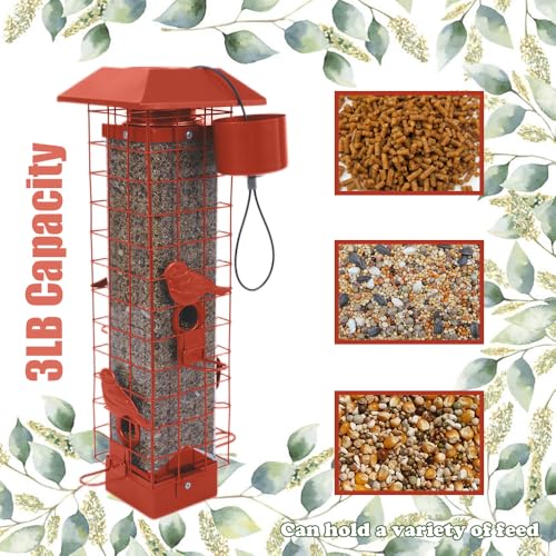 Squirrel Proof Bird Feeders for Outdoors, Metal Wild Bird Feeder for Outside Hanging, 4 Ports Perches, 3LB Large Capacity (Tangerine) - color: Orange