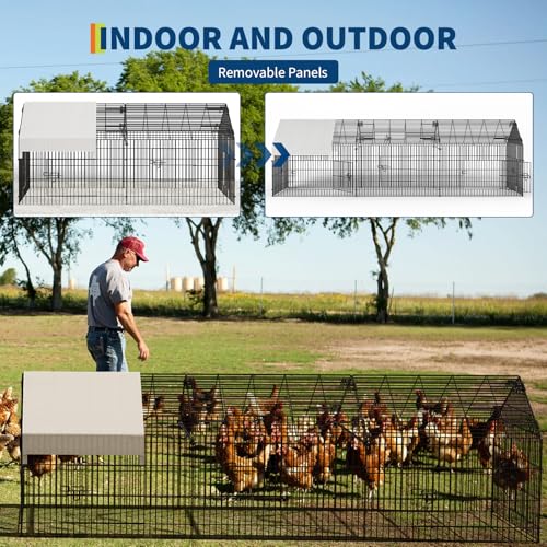 GarveeHome Large Metal Chicken Coop,86" L x 40" W Portable Chicken Run with Waterproof Cover, Chicken Coop Run, Outdoor Backyard Farm Poultry Fence Pet Playpen for Rabbit, Duck, Chinchillas (White) - color: White