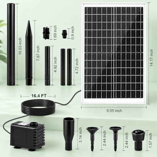 20W Solar Fountain Pump with Ground Stake, 16.4FT Cable for Garden | Upgraded DIY Solar Powered Water Fountain with 3 Adjustable Nozzles for Bird Bath, Pond & Outdoor Water Features - color: 20w Solar Fountain