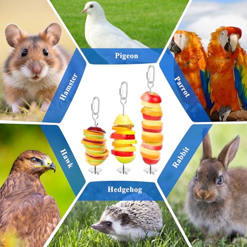 3 Pcs Bird Cage Food Holder, Stainless Steel Fruit Vegetable Skewer Bird Feeder for Cage Hanging Foraging Toys for Parrot Parakeet Small Animals Birds Cage Accessories