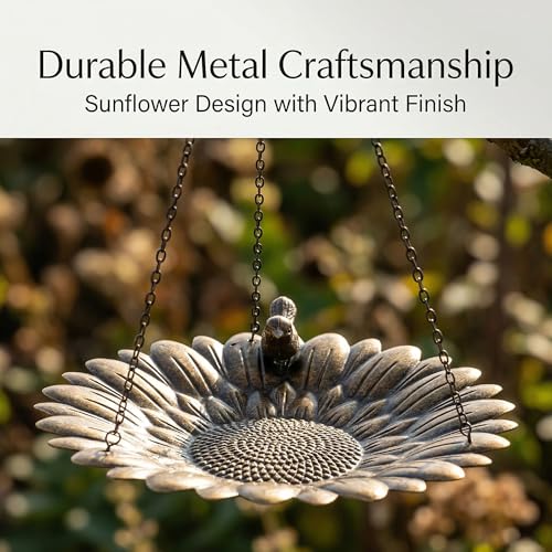 Topadorn Hanging Bird Feeder Tray, Sunflower Platform Feeder for Outside | Outdoor Bird Feeder Tray for Wild Birds, Metal Seed and Water Dish with Hanging Chains and S-Hook for Garden and Patio