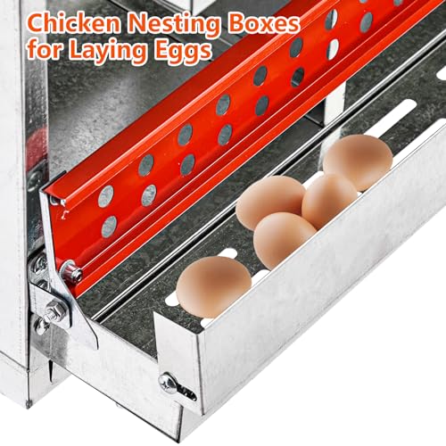 Garvee Nesting Boxes for Chickens, 8 Compartment Roll Out Away Chicken Nesting Boxes for Laying Eggs, Nesting Gift Boxes for Hens Duck Poultry, Metal Heavy Duty Chicken Coop with Perch