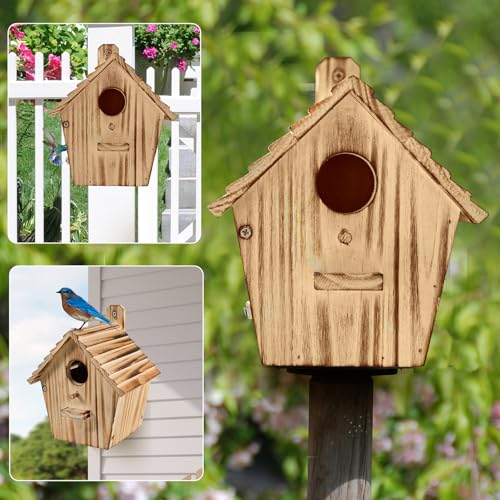 Bird House Bird Houses for Outside with Pole Wooden Bird House for Finch Bluebird House Cardinals Hanging Birdhouse Clearance Garden Country Cottages (B8) - color: brown