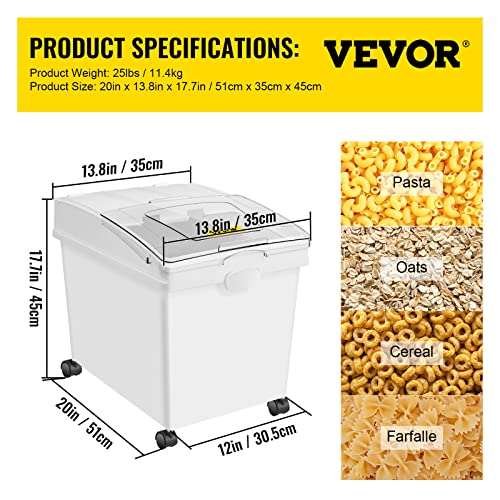 VEVOR Ingredient Bin, 10.5 Gallons Capacity Ingredient Storage Bin, PP Material Flour Bins On Wheels, White Shelf Ingredient Bin with Scoop and Sliding Lid, Commercial Storage Bins 3 Pcs/Set - size: 10.5 Gallon (3 Set)