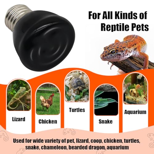 Mini Reptile Heat Lamp Bulb Ceramic Infrared Heat Emitter 4 Pack E26 | E27 No Light for Bearded Dragon Gecko Turtle Lizard Snake Chicken Brooder Nocturnal Terrarium Chameleon (50 Watts)