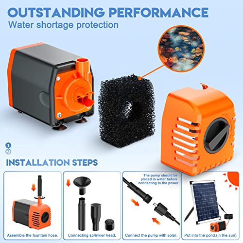 Antfraer 25W Solar Pond Pump, Solar Water Fountain Pump with 320GPH Adjustable Flow, Solar Water Pump with 7 Nozzles, 6.6ft Tubing, Dry Run Protection for Garden, Ponds, Waterfall, Fountain - style: 25W