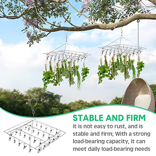 4Pcs Hanging Drying Rack for Herb with 30 Stainless Steel Clip Dryer Hook | Space Saving, for Fresh Herb, Flower Bud, Plants, Culinary Dry Rack, Clothes Laundry - style: Square