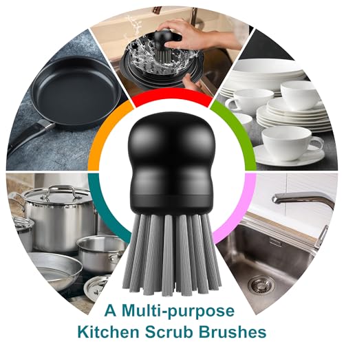 Mini Dish Brush for Cleaning Chicken Shredder, Long Bristles, 1Pack, Black | Palm Brush Dish Scrubber with Ergonomic Grip, Long-lasting Nylon Bristles, Kitchen Brush for Washing Dishes, Pans, Pots, Sink - color: Black