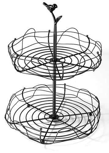 2-Tier Fruit Basket with Bird Nest Design - Charming Bird Handle, Multi-Functional Fruit and Vegetable Organizer for Kitchen Counter and Tabletop, Perfect Blend of Style and Practicality