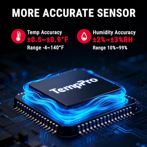 TempPro TempAir 260FT Bluetooth Indoor Thermometer Hygrometer | Indoor Temperature and Humidity Monitor with App Alerts for Bedroom, Greenhouse, Nursery & Cellar, 2-Year Data Export - style: 1 Battery