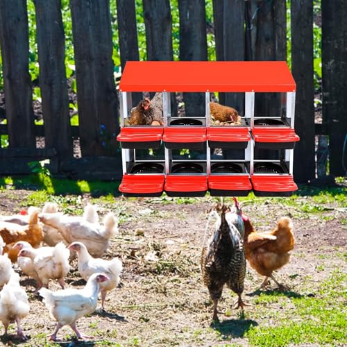 8-Compartment Chicken Nesting Boxes, Metal Hen Laying Boxes with Roll-Away Egg Tray, Lockable Lid, Easy-Clean Design for Coop and Farm - color: Red, size: 46.1"L x 16.5"W x 10.2"H