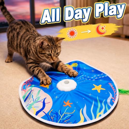 21 Pcs Interactive Cat Toys for Indoor Cats, Rechargeable Touch Activated Hide and Seek Toy with 2 Chasing Feathers, Bird Chirping for Bored Kittens
