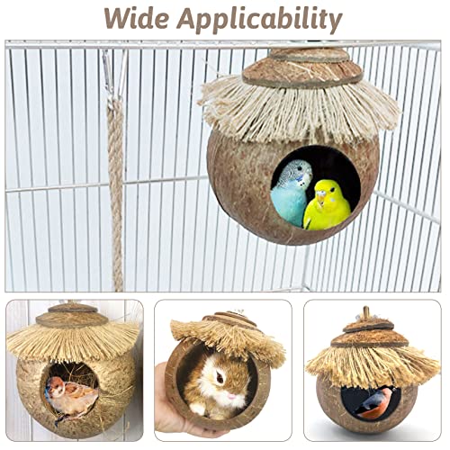 Tfwadmx Natural Coconut Fiber Hanging Birdhouse for Cage, Bird Shell Breeding Nest for Parrot, Parakeet, Lovebird, Finch, Canary, Small Animals House, Bird Hideout with Coconut Twine Decoration