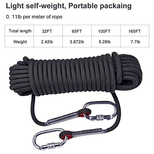 Climbing Rope, Rappelling Rope - color: Black, size: 100FT