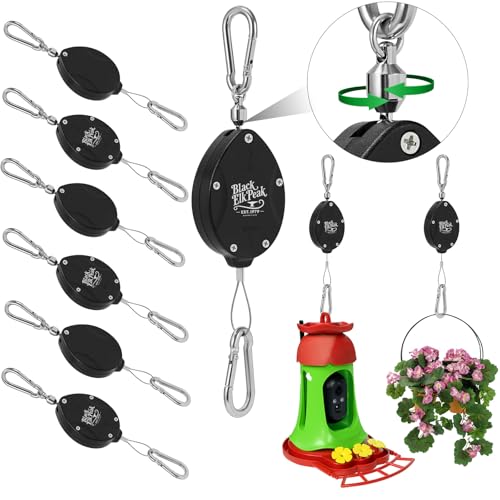 Plant Pulleys for Hanging Plants, Heavy Duty Retractable Hangers, 304 Stainless Steel Rope, Auto Plant Holder, Adjustable Climbing Hook for Garden Baskets Watering, or Bird Feeders (Black-6) - color: Black-6