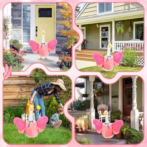 Abbylike Summer Butterfly Porch Goose Outfit Butterfly Wings Goose Clothes Costume Fits 23" Large Cement Plastic Geese Statue for Summer Outdoor Garden Yard Lawn Patio Art Decorations - style: Butterfly