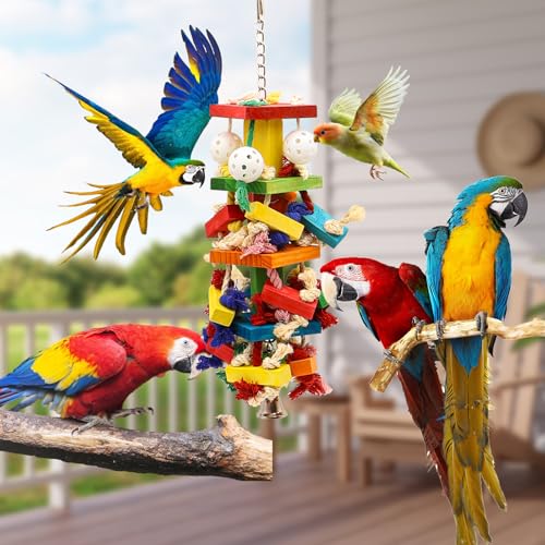 Bird Toys for Parrots, Parakeet Toys Natural Woode Parrot Toy for Large Medium Parrots Bird Shredding Chew Toy for Macaw, Cockatoos, Cockatiels,Budgie - color: Rope
