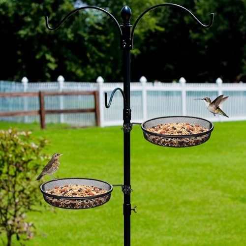 LemonRoad 2 Pack Bird Feeder Pole Accessories Heavy Duty Mesh Seed Trays with Rings for 1'' Poles Hummingbird Feeders Wild Bird Feeding Stations Outdoor Garden Backyard Decor(Not Include Pole)