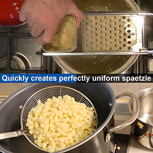 Premium Grade Stainless Steel Spaetzle Maker with Comfort Grip Handle, Homemade Traditional German Egg Noodle Dumpling Making Tool Set with Large Silicone Spatula & Cleaning Brush - color: Spaetzle Maker & Spatula