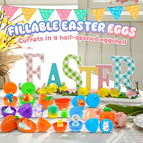 100 Pack Prefilled Easter Eggs with Toys Inside, Plastic Basket Stuffers Fillers Party Favors Supplies Hunt Games Save Time Gifts