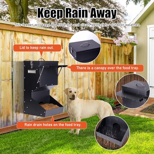 Outdoor Automatic Dog Feeder Large Breed 25 lbs Gravity Dog Feeder | Galvanized Metal Self Feeding Dog Food Dispenser Hanging Pet Food Feeders for Dogs Chickens and Farm Animals