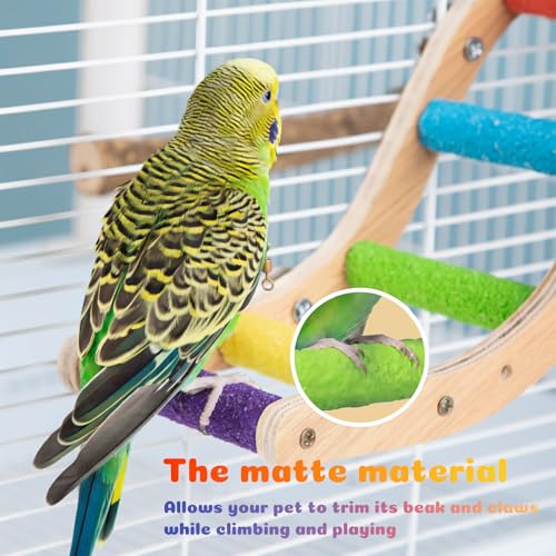 Bird Perch Stand for Beak Grinding and Claw Trimming - Anti-Slip Colorful Climbing Ladder - Natural Wood and Resin Bird Cage Accessories for Parrot Parakeets Lovebird Budgies Cockatiels Conures