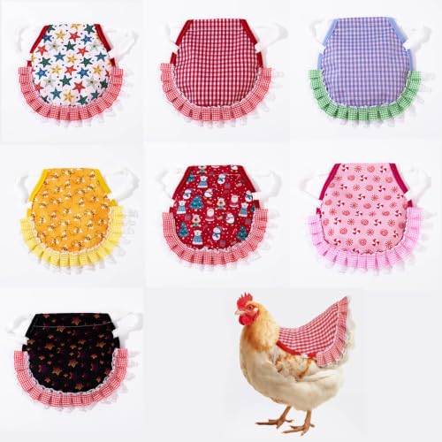 7PCS Chicken Saddle for Hens, Waterproof Printed Hen Saddle Aprons with Elastic Straps Chicken Apron Clothes for Poultry Protector Wing Back Feather Fixer Supplies (Fits Large Medium Size) - color: CHICKEN CLOTHES-7PCS-2