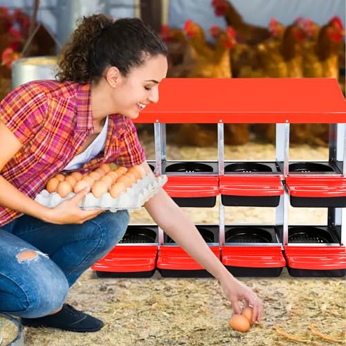 Chicken Nesting Box，Red 8 Hole Chicken Laying Box, Tray for Easy Egg Collection, Large Holes for Ventilation, Suitable for Chickens & Ducks - color: Red, size: 8 Compartment