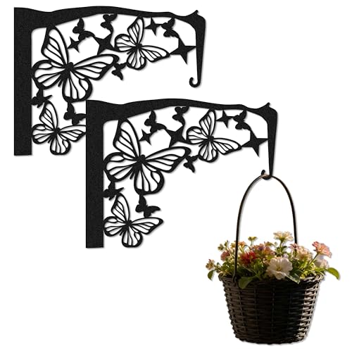 Set of 2 Black Metal Butterfly Plant Wall Hanger Hook for Outdoor Indoor, Hanger Bracket for Blasket Pot Staghorn Fern Bird Feeder Wind Chime, Butterfly Decor for Wall Window Patio Porch Garden Home - color: Set of 2 Butterfly
