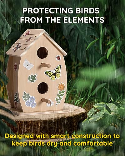 SainSmart Jr. Bird House Kit for Kids to Build and Paint - Art Craft Wooden Toys - Unfinished Wood Crafts with Stickers - Woodworking Crafts for Children Ages 3+