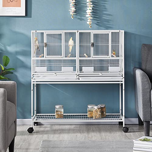 Yaheetech Stackable Divided Breeder Breeding Parakeet Bird Cage for Canaries Cockatiels Lovebirds Finches Budgies Small Parrots with Rolling Stand, White - color: White