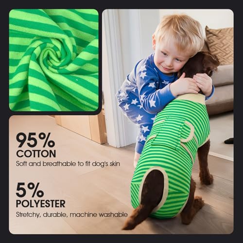 Dog Recovery Suit Male,Dogs Surgery Neuter Suits Puppy Spay Shirts for Female Protect Dog's Skin Anti Licking Abdominal Wounds Doggie Onesie Pet Bodysuit Alternative to Cone Green Stripes XS - color: Green Stripes, size: Xs(back:8.3-11.4in,wt:4-7lbs)